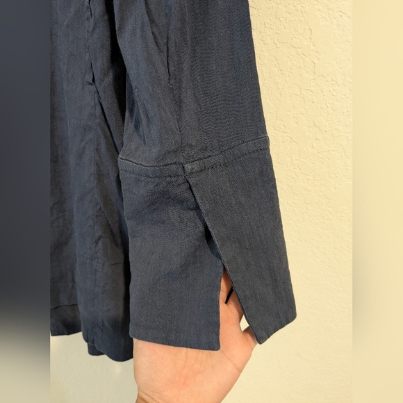 MM Lafleur Blue Linen Viscose Blend Open Front Imogen Jacket Lagenlook Layering - Picture 8 of 11